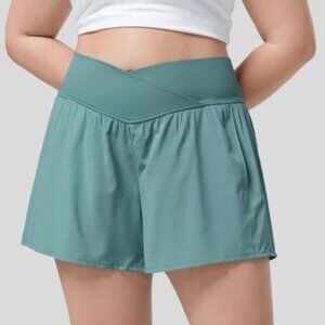 High Waisted Crossover Yoga Shorts size ~ 1X Color-Mineral Blue